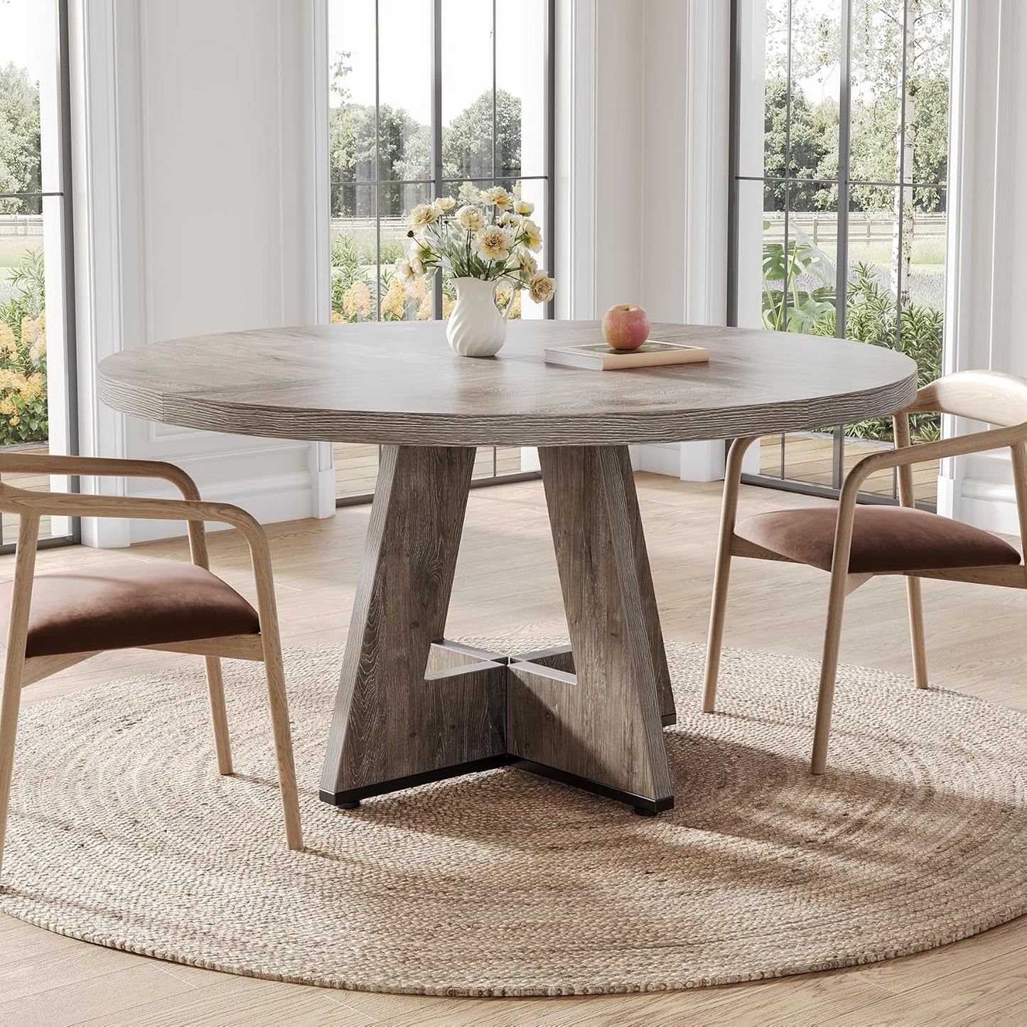 Round Dining Table for 4-6 People, 47 Inches Dining Room Table with