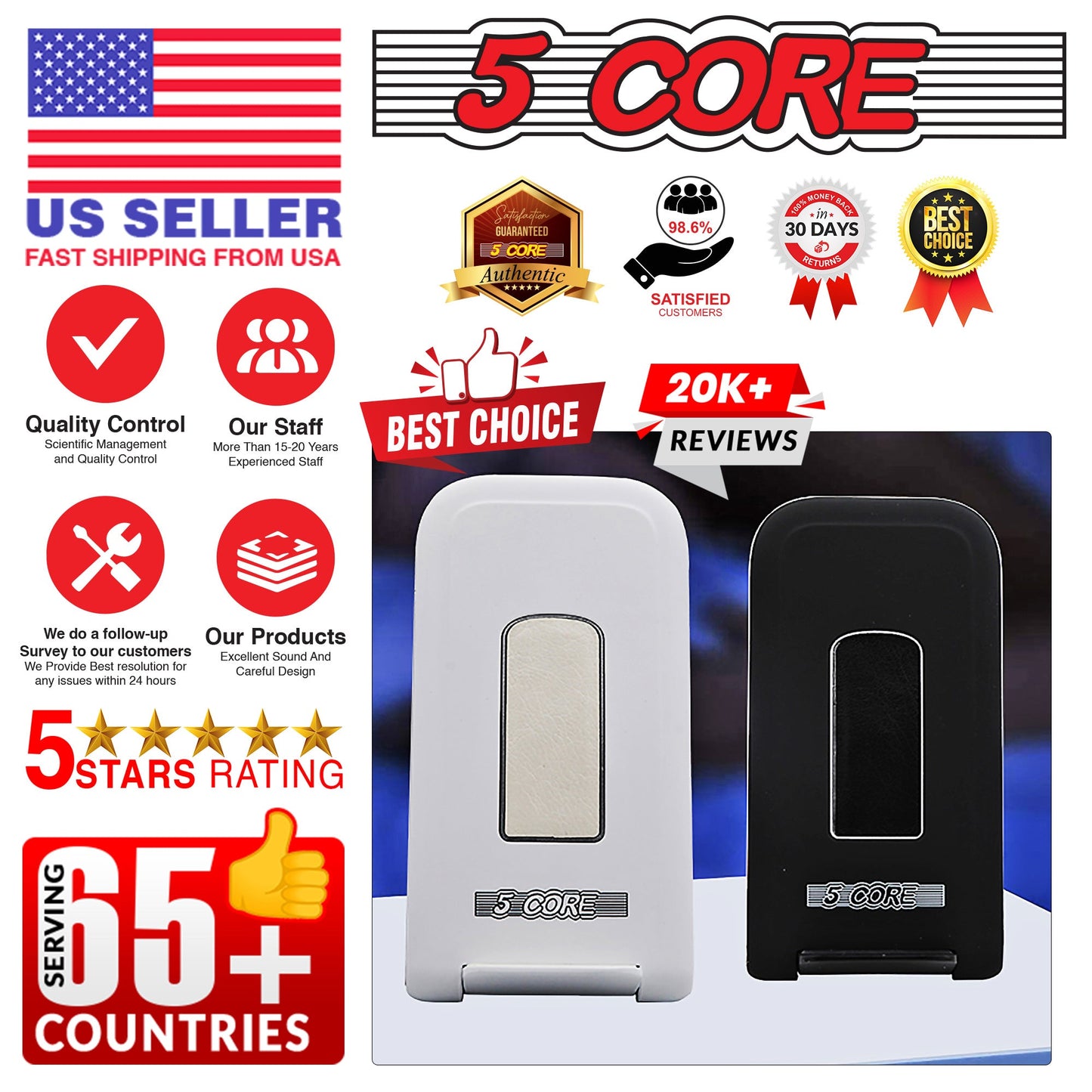 5 Core Wireless Charger 10W Max Fast Wireless Charging Pad Glass Top