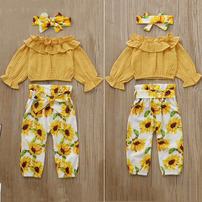 Toddler Baby Girl Ruffle Tops Sunflower Pants