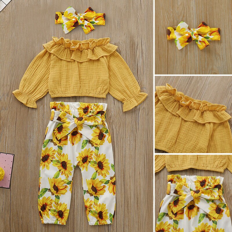 Toddler Baby Girl Ruffle Tops Sunflower Pants