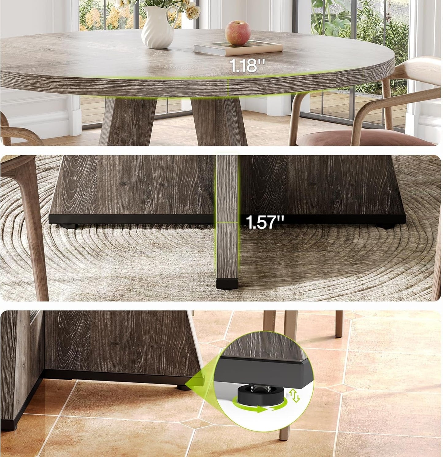 Round Dining Table for 4-6 People, 47 Inches Dining Room Table with