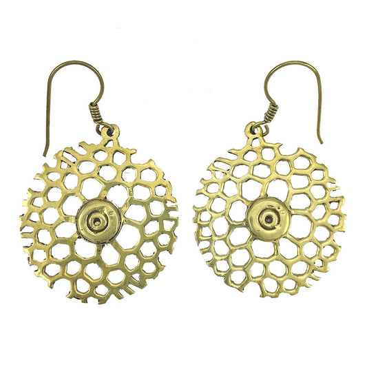 Honeycomb Bomb Earrings Recycled brass bomb shell + Bullet fragments