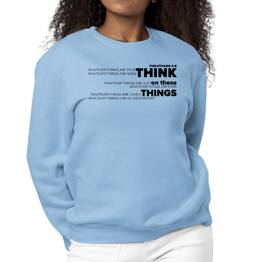Womens Graphic Sweatshirt Think on these Things Black Illustration
