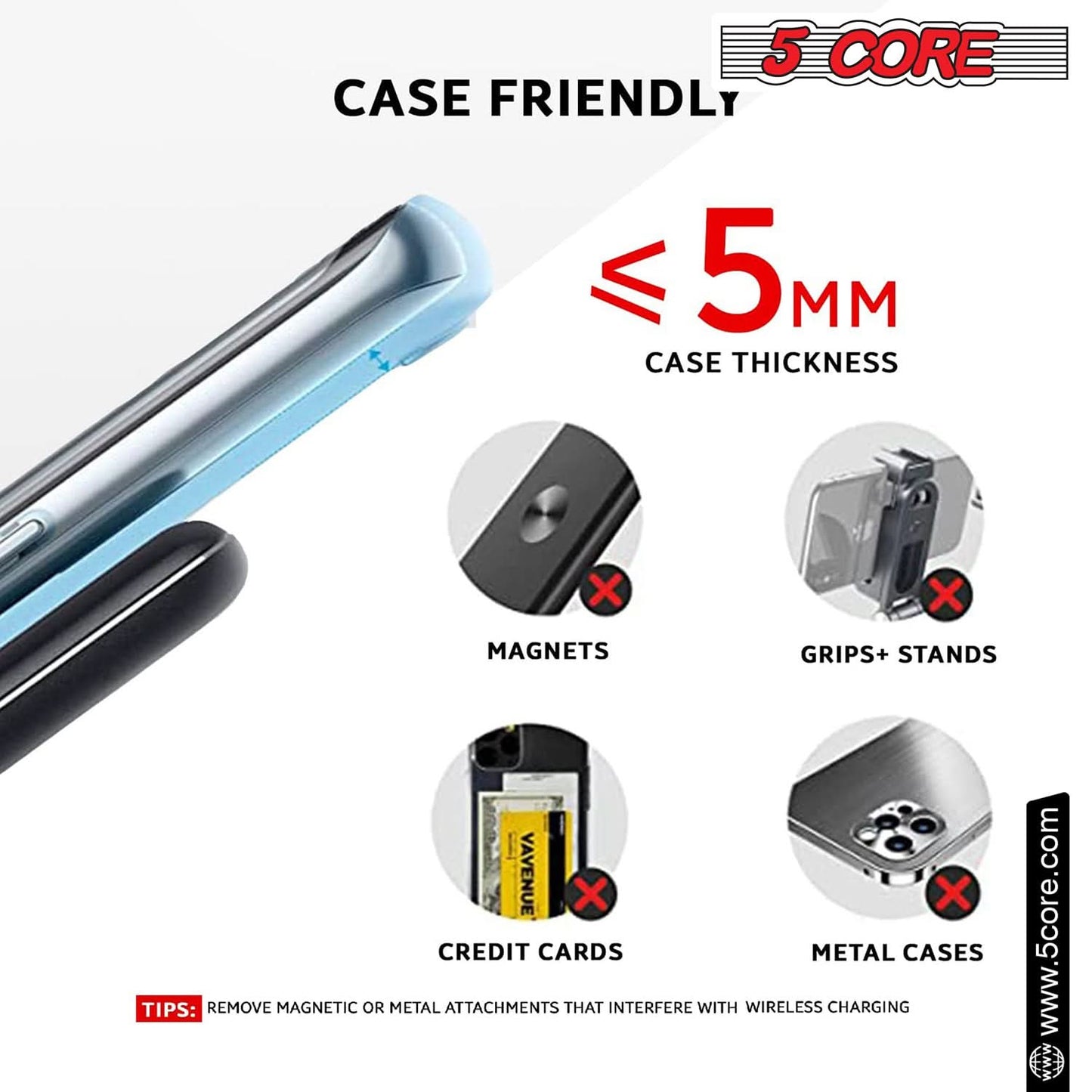 5 Core Wireless Charger 10W Max Fast Wireless Charging Pad Glass Top