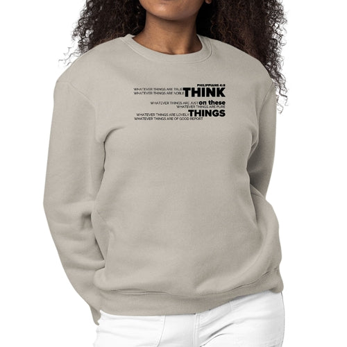 Womens Graphic Sweatshirt Think on these Things Black Illustration