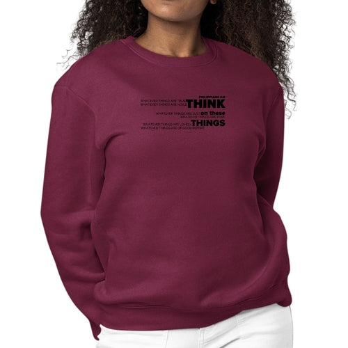 Womens Graphic Sweatshirt Think on these Things Black Illustration