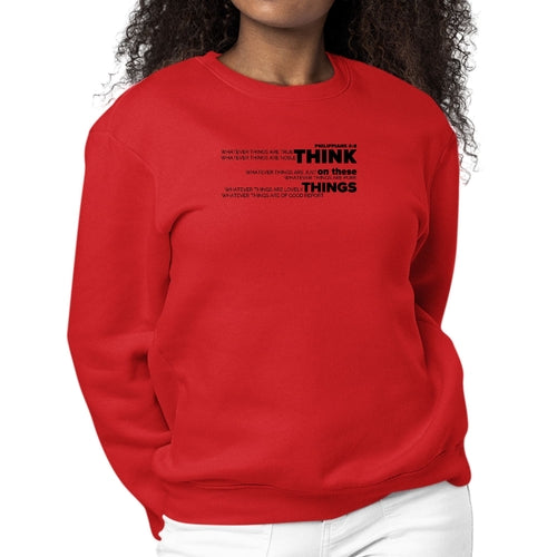 Womens Graphic Sweatshirt Think on these Things Black Illustration