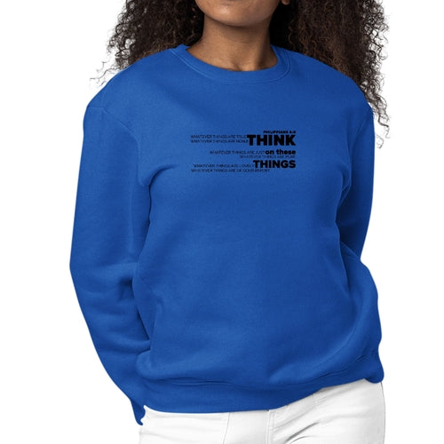 Womens Graphic Sweatshirt Think on these Things Black Illustration