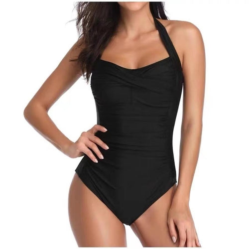 Solid Color Halter One-Piece Swimsuit