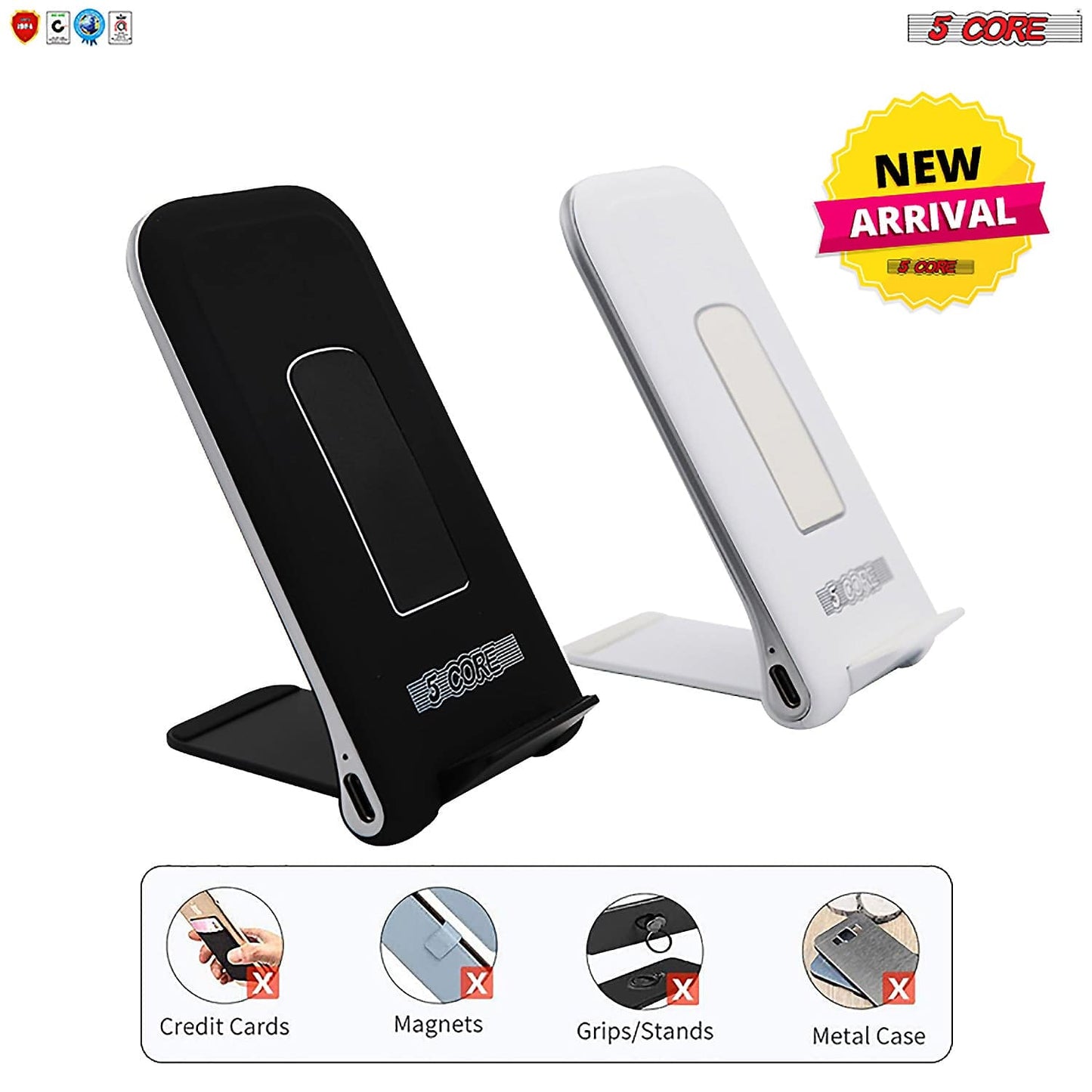 5 Core Wireless Charger 10W Max Fast Wireless Charging Pad Glass Top