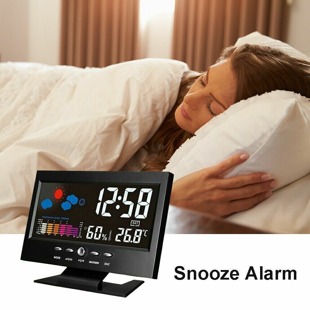 LED Digital Alarm Clock Snooze Calendar Thermometer Hygrometer Weather