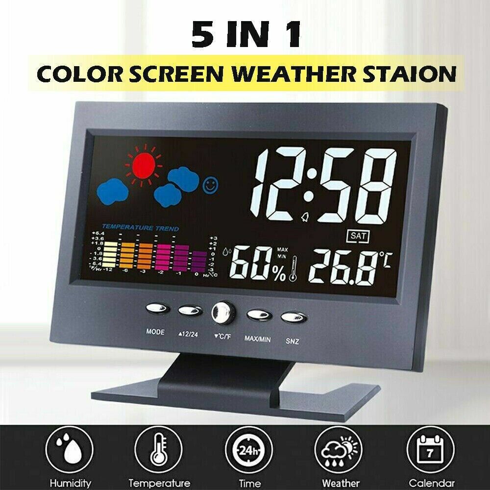 LED Digital Alarm Clock Snooze Calendar Thermometer Hygrometer Weather