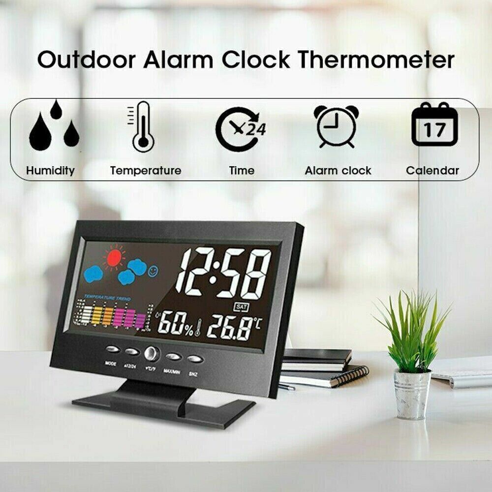 LED Digital Alarm Clock Snooze Calendar Thermometer Hygrometer Weather