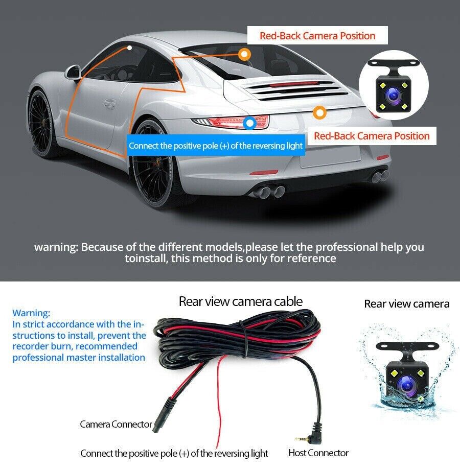 1080P 4" Dual Lens HD Car DVR Rearview Video Dash Cam Recorder Camera