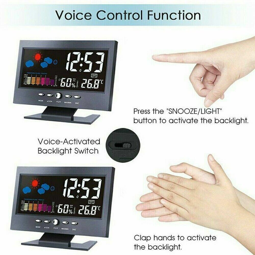 LED Digital Alarm Clock Snooze Calendar Thermometer Hygrometer Weather