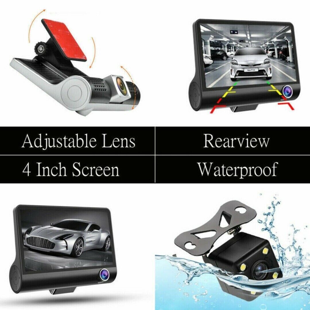 1080P 4" Dual Lens HD Car DVR Rearview Video Dash Cam Recorder Camera