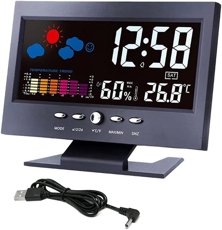 LED Digital Alarm Clock Snooze Calendar Thermometer Hygrometer Weather