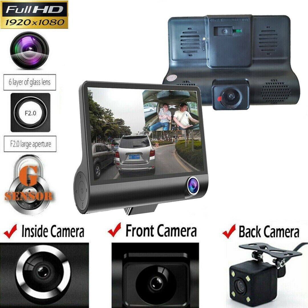 1080P 4" Dual Lens HD Car DVR Rearview Video Dash Cam Recorder Camera