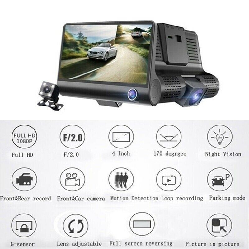 1080P 4" Dual Lens HD Car DVR Rearview Video Dash Cam Recorder Camera