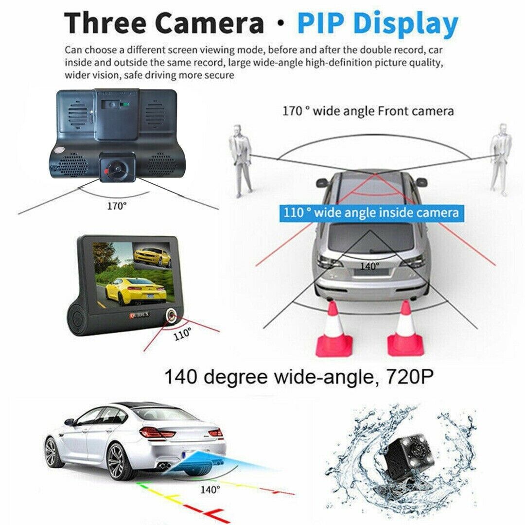 1080P 4" Dual Lens HD Car DVR Rearview Video Dash Cam Recorder Camera