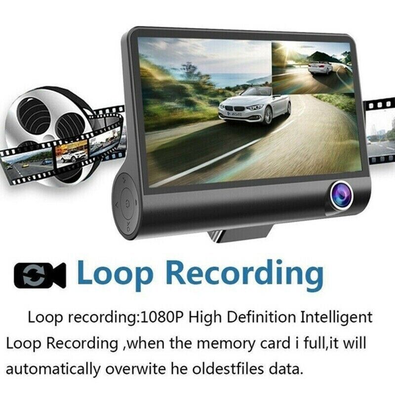 1080P 4" Dual Lens HD Car DVR Rearview Video Dash Cam Recorder Camera