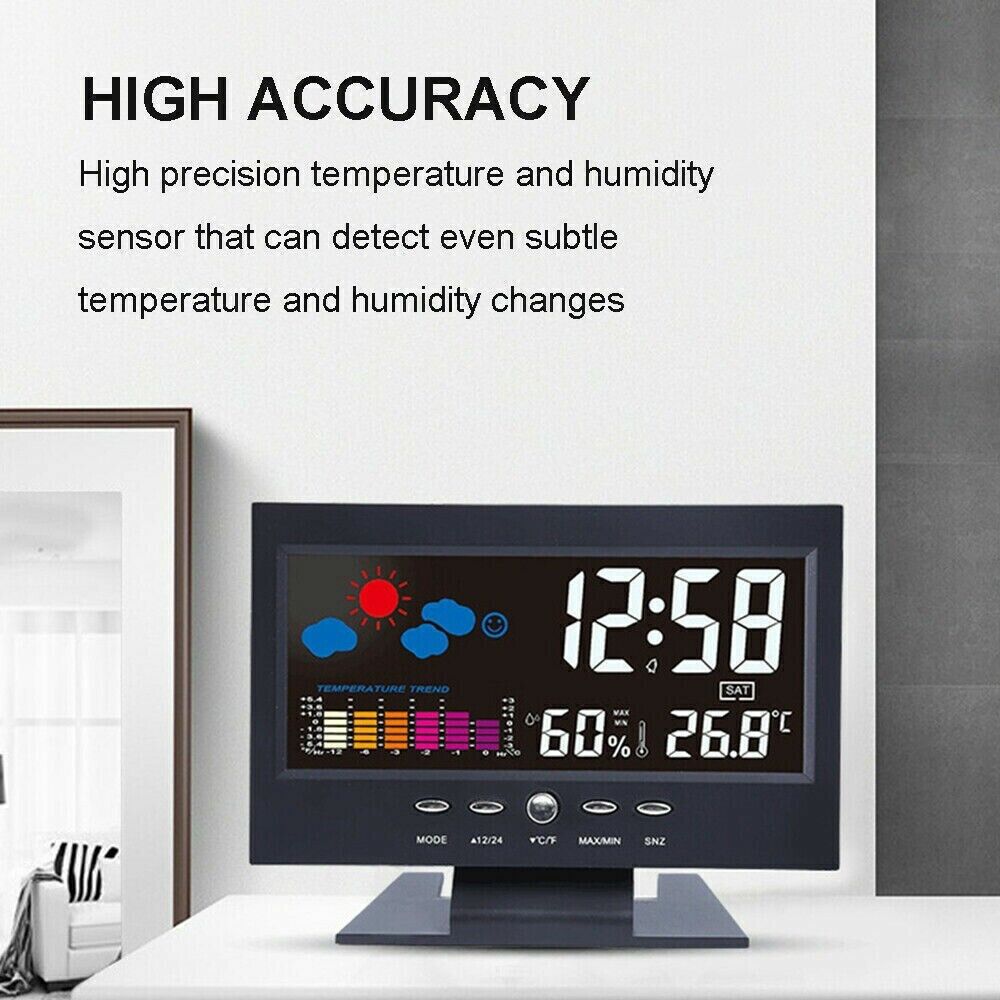 LED Digital Alarm Clock Snooze Calendar Thermometer Hygrometer Weather