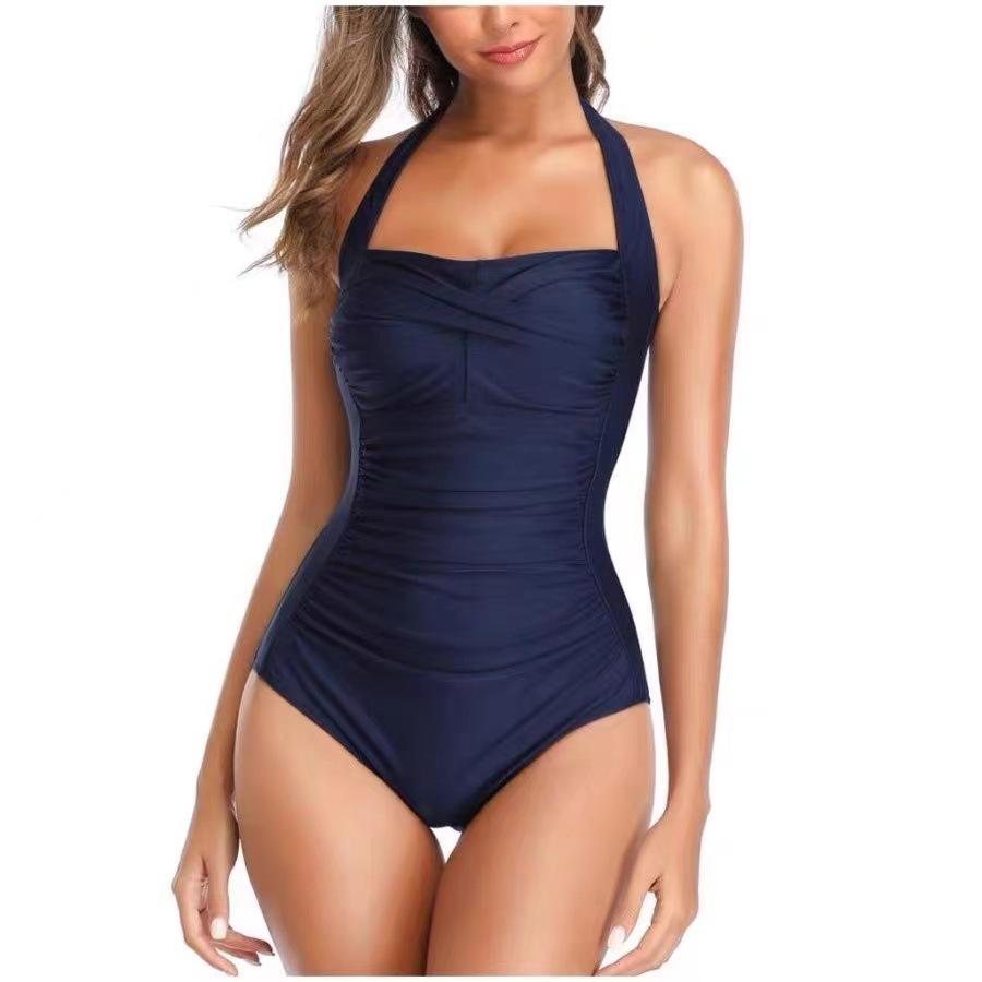 Solid Color Halter One-Piece Swimsuit