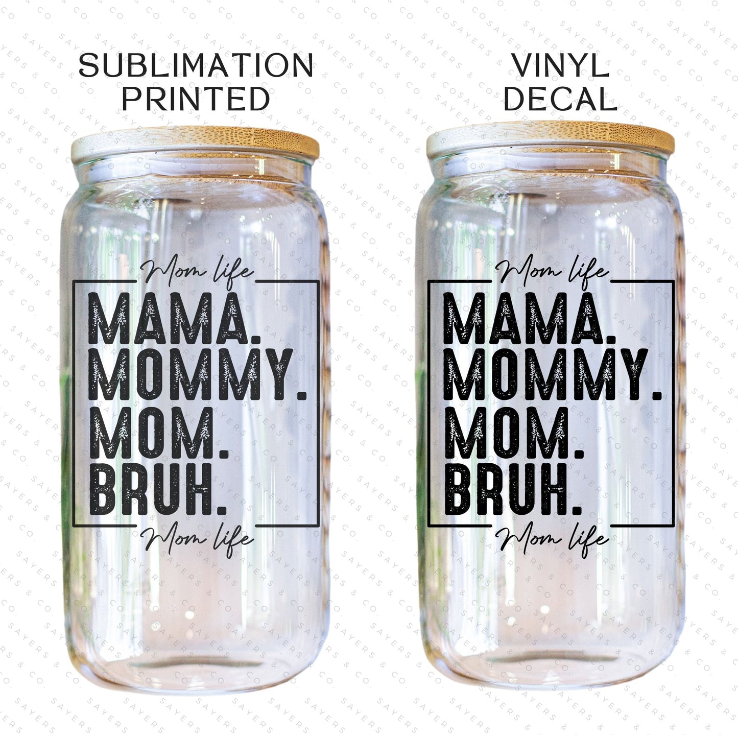 16oz Mama Bruh Glass Cup with Bamboo Lid & Straw #100156