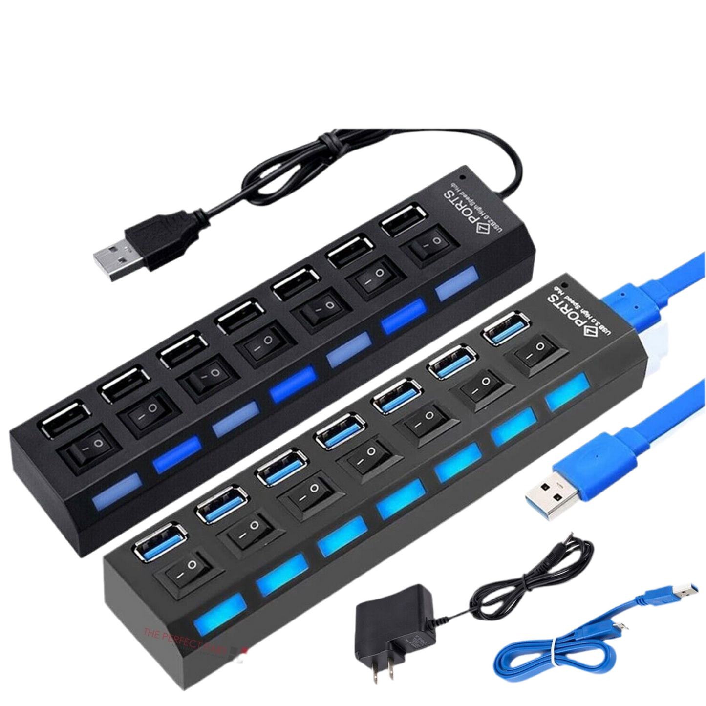 7 Port USB 2.0 / 3.0 Hub Splitter Adapter High Speed For PC Laptop Mac
