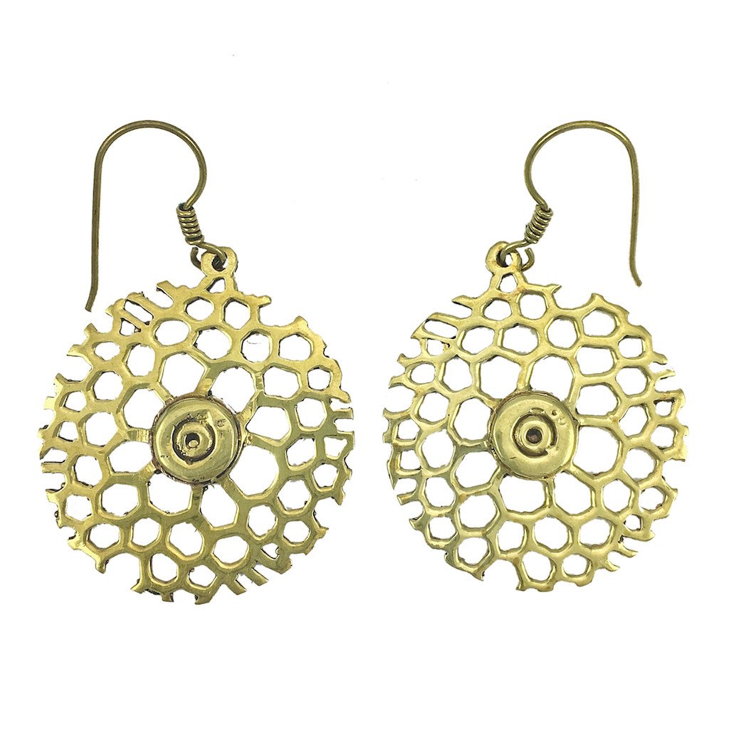 Honeycomb Bomb Earrings Recycled brass bomb shell + Bullet fragments