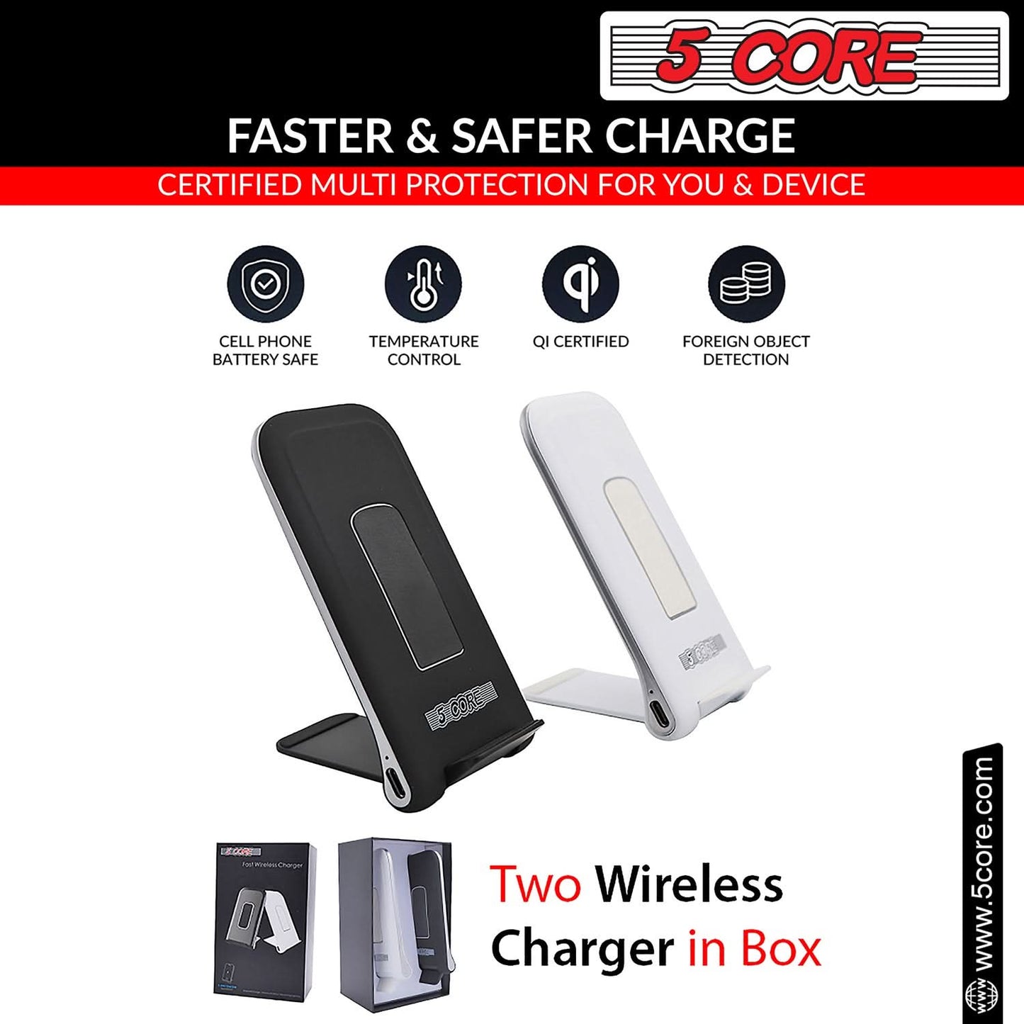 5 Core Wireless Charger 10W Max Fast Wireless Charging Pad Glass Top