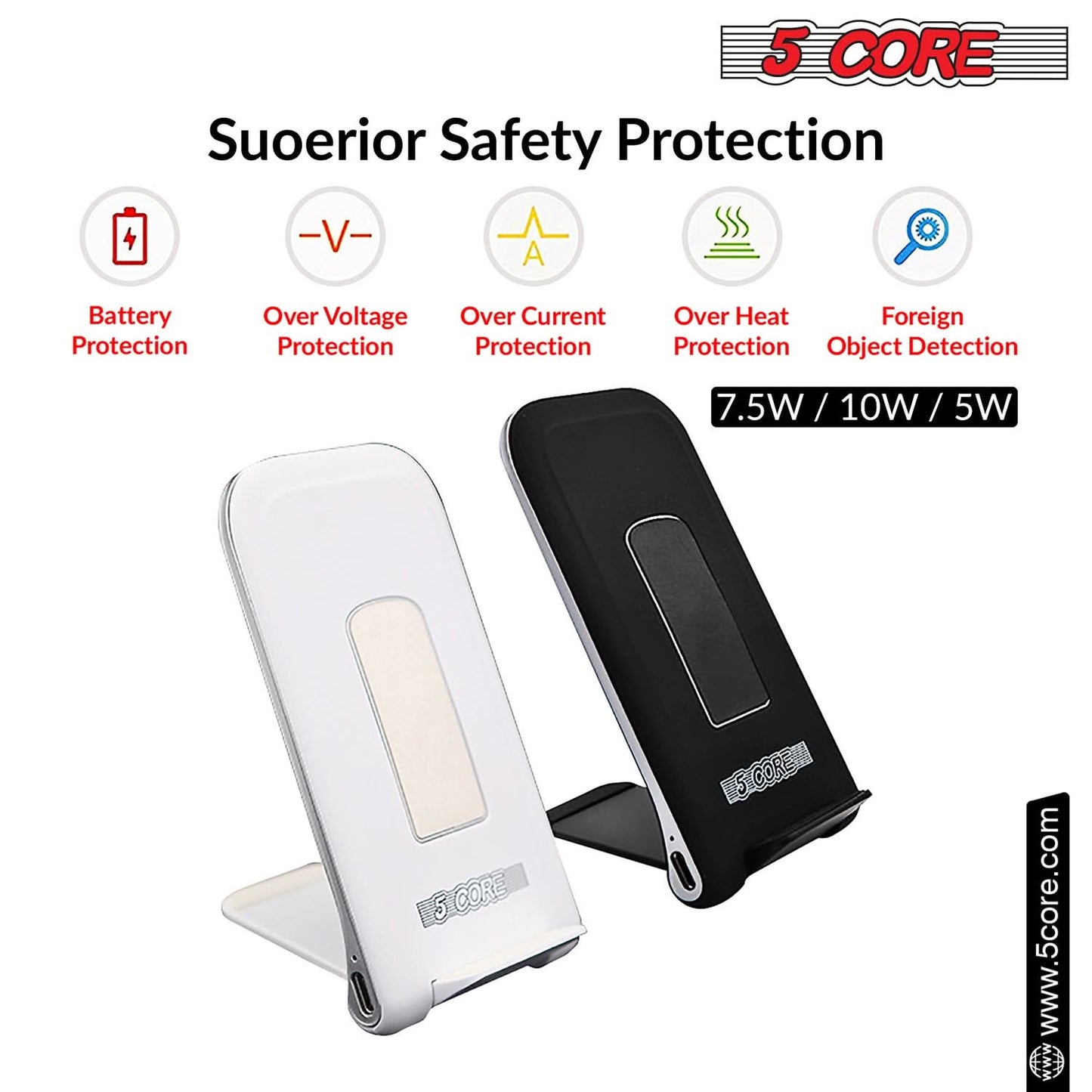 5 Core Wireless Charger 10W Max Fast Wireless Charging Pad Glass Top