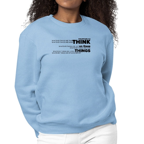 Womens Graphic Sweatshirt Think on these Things Black Illustration