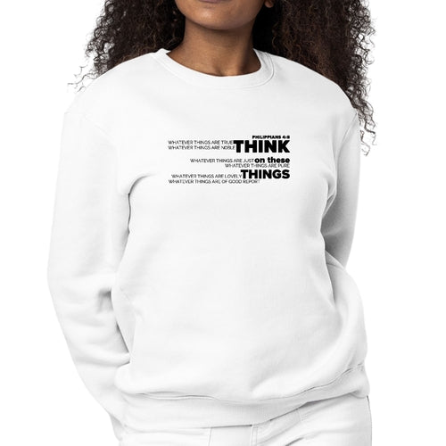 Womens Graphic Sweatshirt Think on these Things Black Illustration
